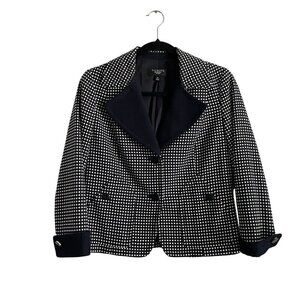 Talbots Petites Women SZ 6P Navy Blue W/White Polka Dots Short Blazer Jacket
